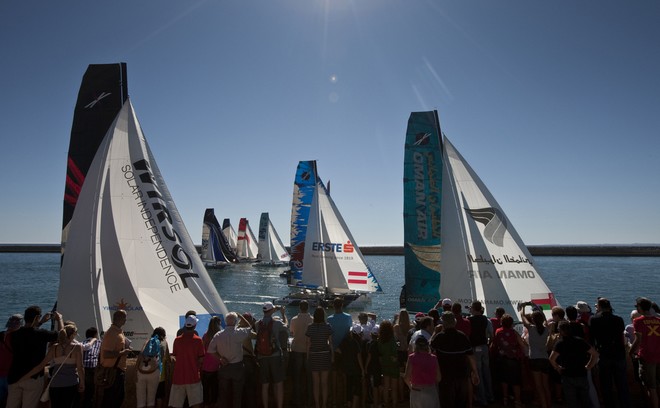 The fleet racing in front of the Spanish crowds of spectators - Act 8, Almeria - Day 1 - Extreme Sailing Series © Lloyd Images http://lloydimagesgallery.photoshelter.com/